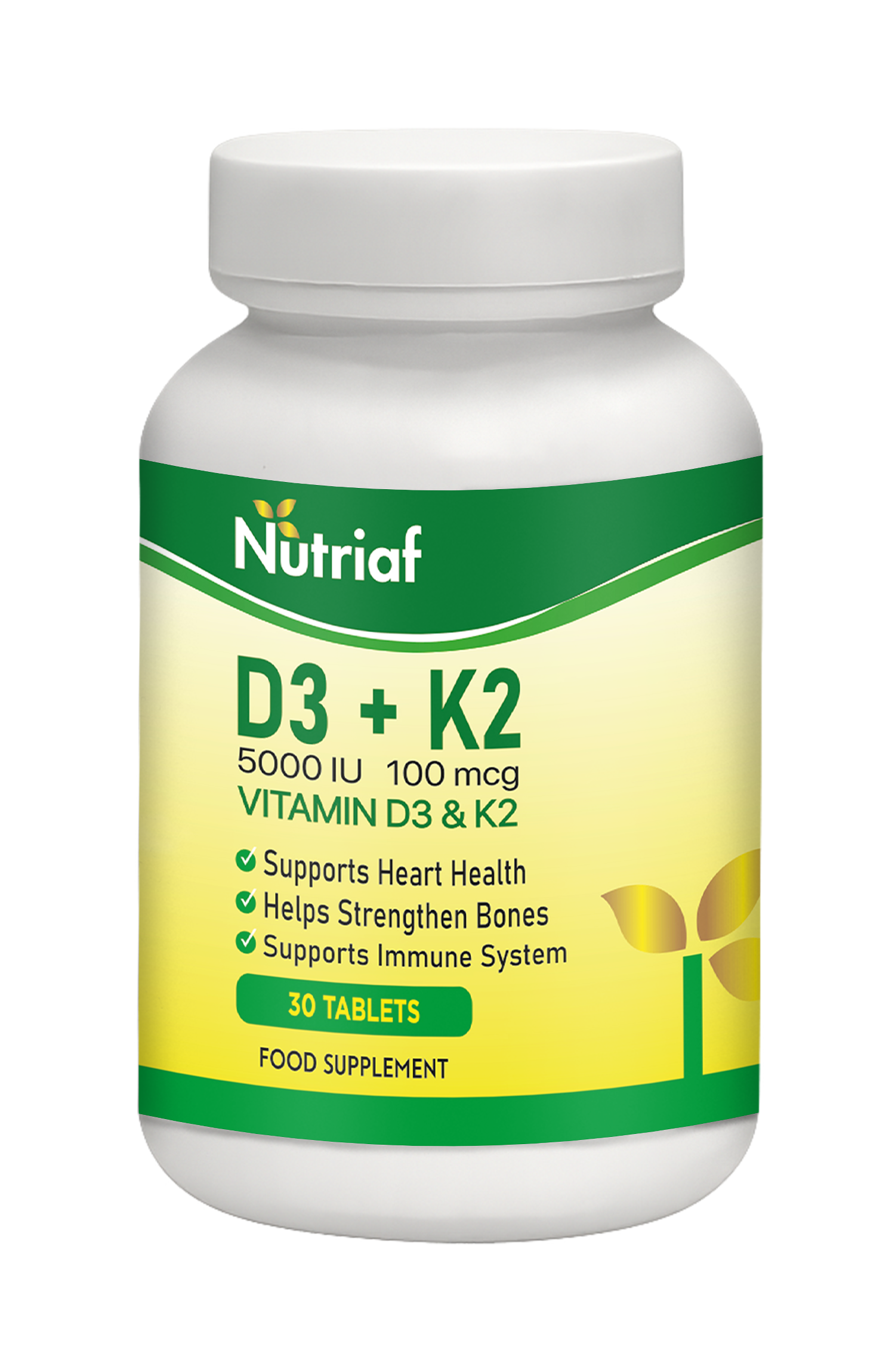 NUTRIAF Vitamin D3 (5000 IU) + K2 (100mcg) Tabs 30's
