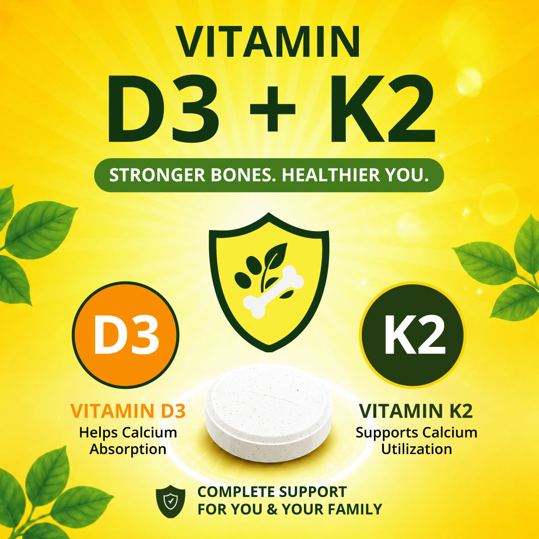 NUTRIAF Vitamin D3 (5000 IU) + K2 (100mcg) Tabs 30's