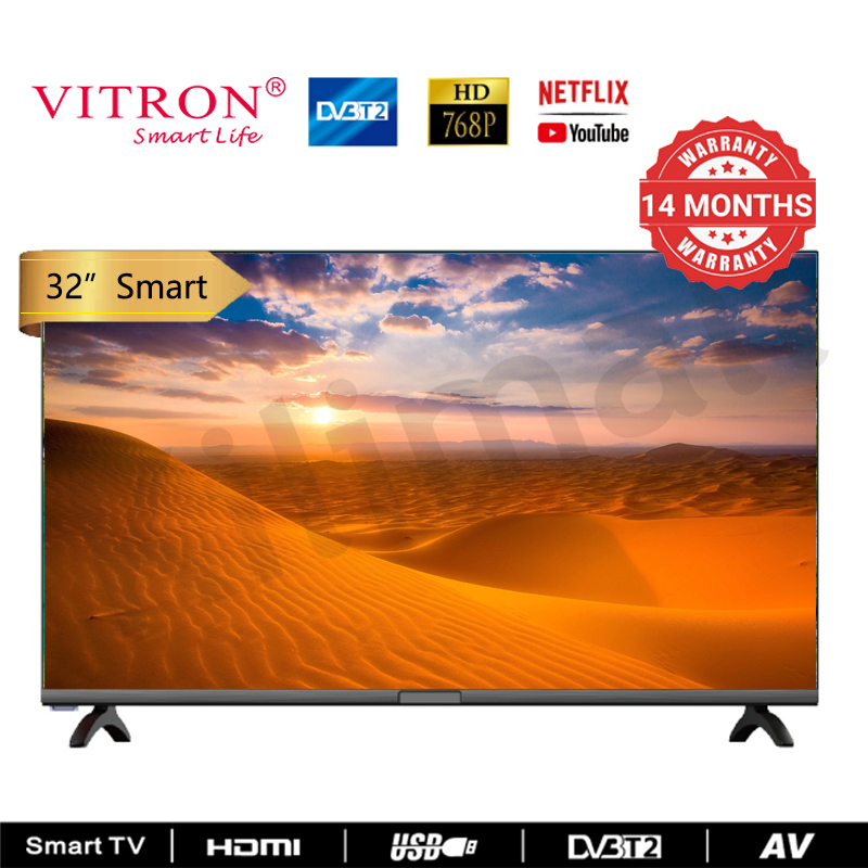 Vitron 32 Inch QLED TV Frameless Smart TV HD Netflix Bluetooth TV HTC3288QS Youtube Television DVB-T2 Android 16 AC Energy Saving Television 1G+8G
