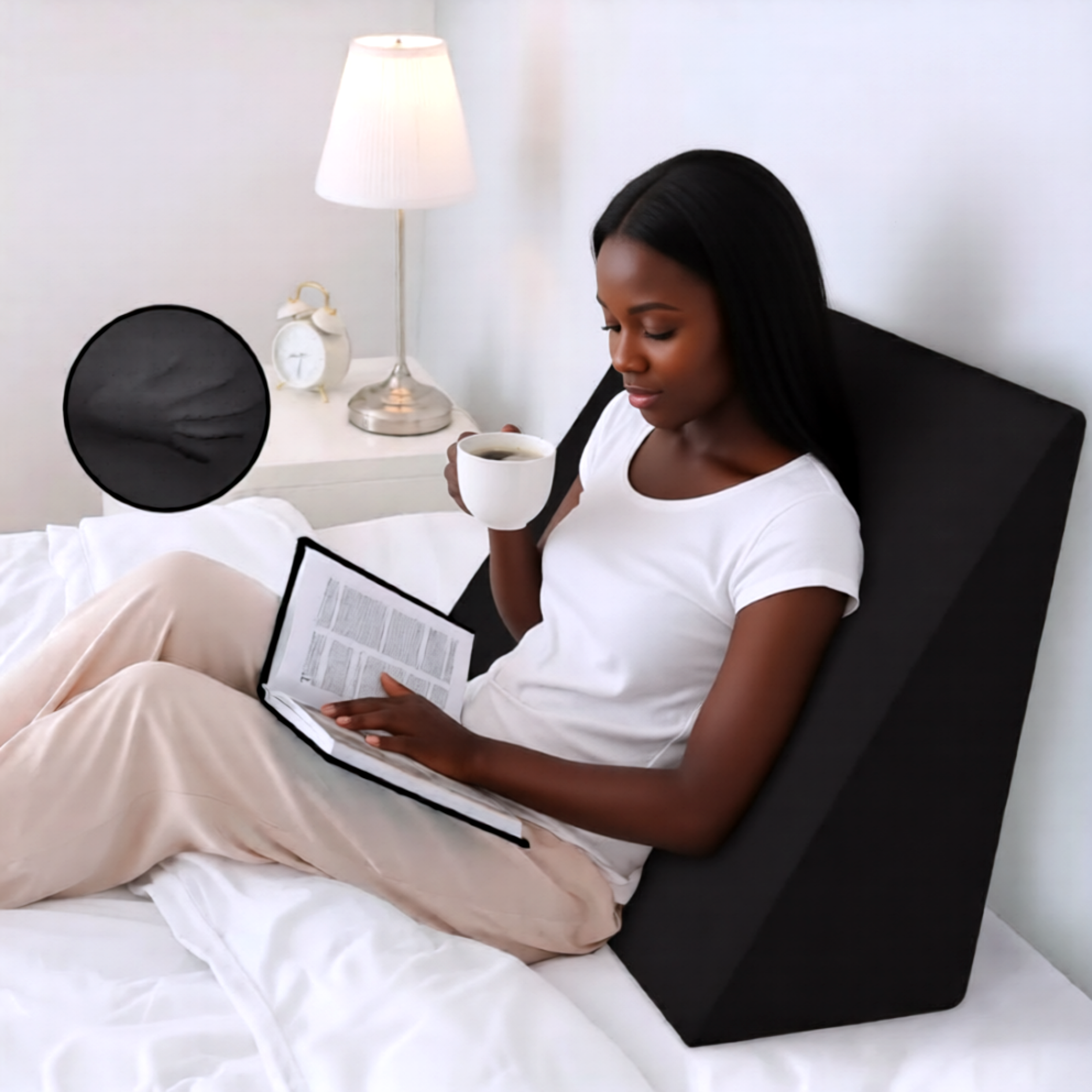 Bed Backrest Pillow , Cushion Lounge for Reading Sit Up Sofa Couch Nursing Black