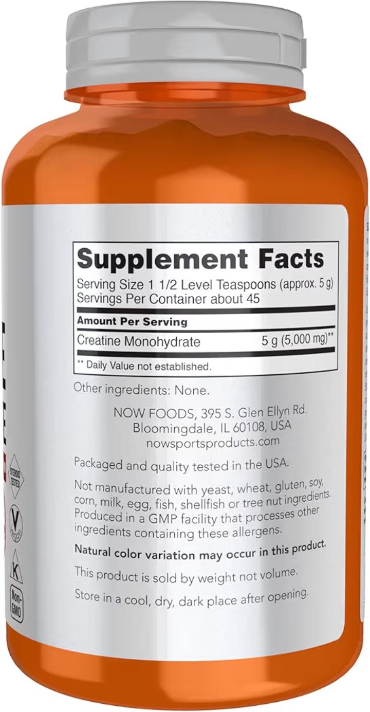 Now Creatine Monohydrate powder Supplement 227g