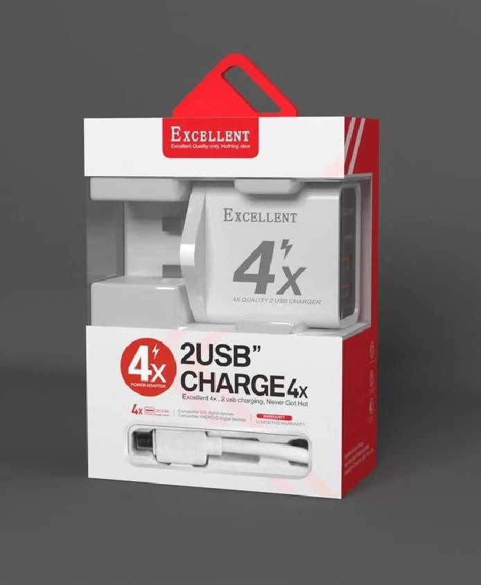 4X Quick Excellent Complete Charger With 2 USB Ports