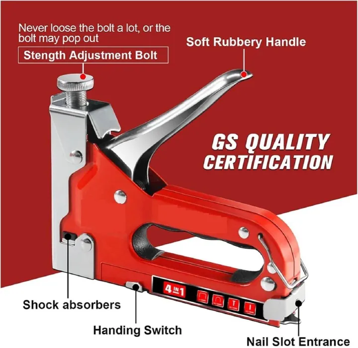4 in 1 Stapler Furniture Heavy Duty Staple Gun Construction Stapler For Wood Stainless Steel Metal Hand Tool Nail Gun For Fixing Material, Decoration, Carpentry