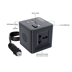 Olesson Car Power Inverter 150W Socket 2 Type-C + 2 USB Car Charger W/LED Display Converter Adapter Modified Sine Wave