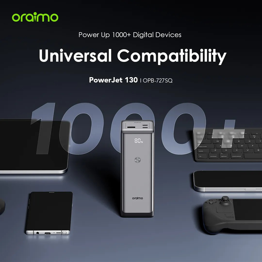 Oraimo PowerJet 130 Power Bank 27600mAh 130W Type-C Fast Charging Smart Digital Display