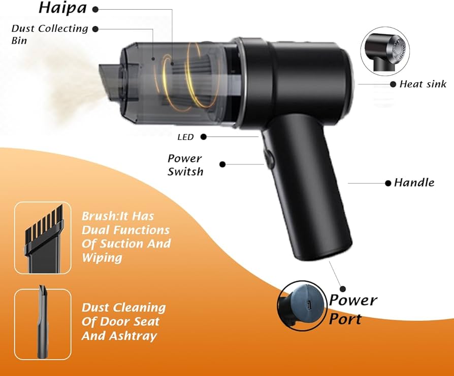 Mini 3 in 1 Cordless Vacuum Cleaner, Handheld Vacuum Cleaner, Powerful 6000 PA, Home, Car, Pet Hair, Keyboards, USB Charging 30 Minutes Runtime, Car Accessories, Vacuum Cleaners.