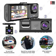 3-in-1 Car Dashcam – Front & Rear Camera + Rearview Mirror Display