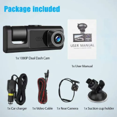 3-in-1 Car Dashcam – Front & Rear Camera + Rearview Mirror Display