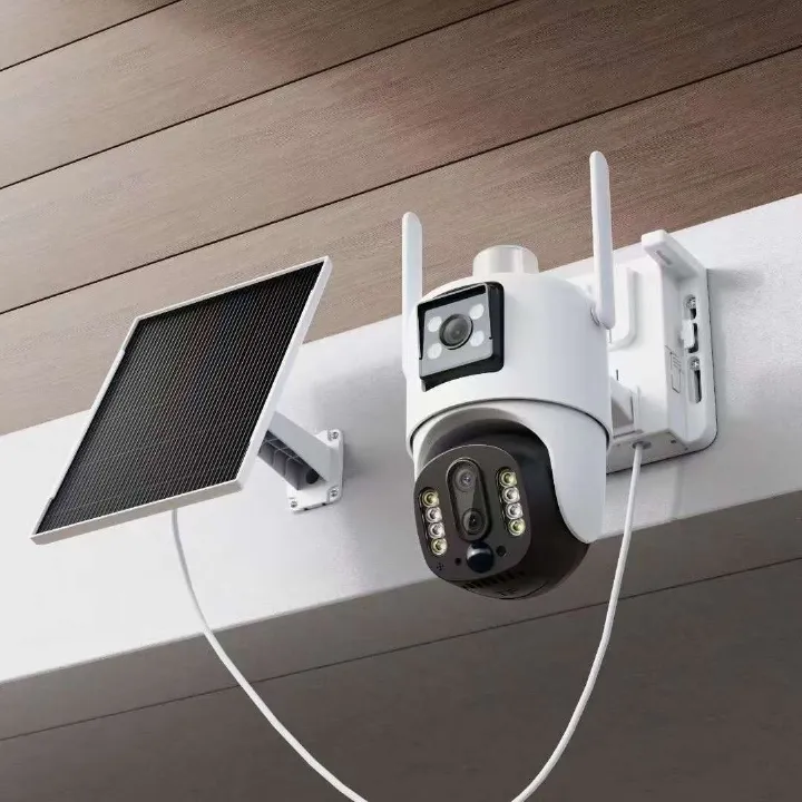 Solar powered AI CCTV camera security cctv PTZ camera 4k hd resolution wifi camera 2-way audio camera 360 degrees rotation mobile app motion sensor human body detection