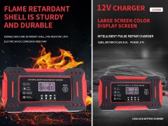 Car Battery Charger 12V 6A Pulse Repair LCD Display Smart Fast Charge AGM Deep Cycle GEL Lead-Acid Charger