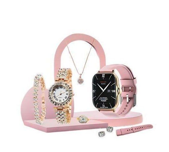 A58 Plus Smart Watch with Jewelry Set for Women Perfect Gift for Birthday, Anniversary 2.02" Big Screen Calling Smartwatch 8 in 1 Set for Your loved One