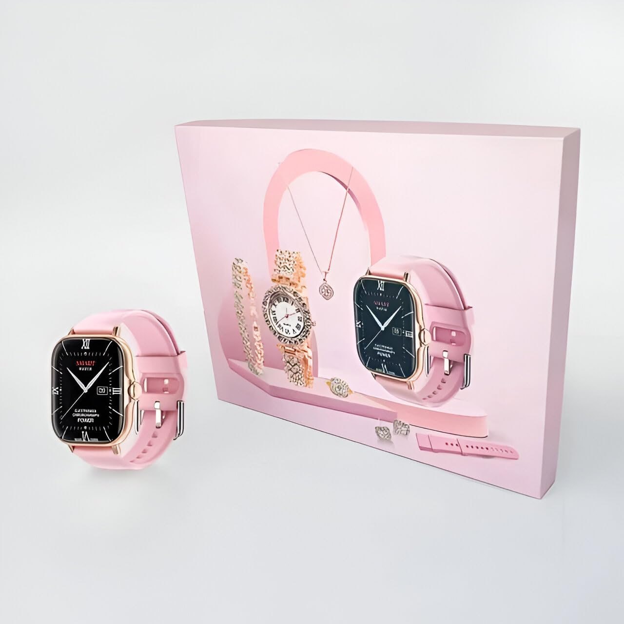 A58 Plus Smart Watch with Jewelry Set for Women Perfect Gift for Birthday, Anniversary 2.02" Big Screen Calling Smartwatch 8 in 1 Set for Your loved One