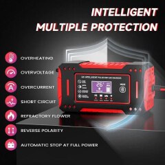Car Battery Charger 12V 6A Pulse Repair LCD Display Smart Fast Charge AGM Deep Cycle GEL Lead-Acid Charger