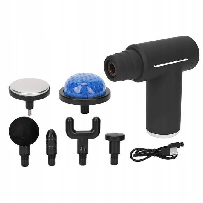 Electric Muscle Massager, Massage Gun, Vibrating Device, 6-Head Interchangeable Massage Gun with 6 Adjustable Settings, LCD Display, USB Rechargeable for Both Hot and Cold Compress, Father's Day Gift