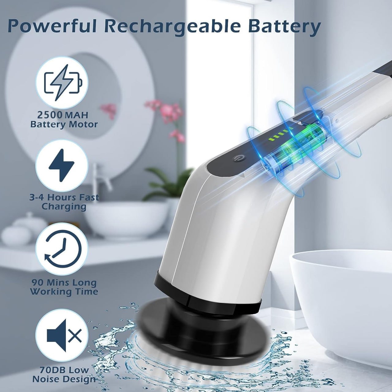 IPX7 Waterproof with 7 Reusable Brush Heads & Extendable Handle, for Bathroom Toilet Shower Kitchen Wall Tile Floor Grout