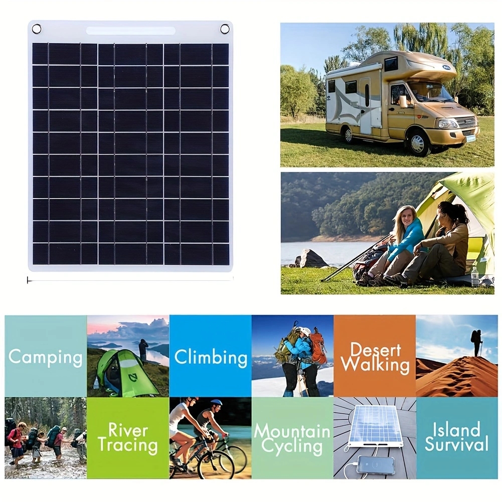 1PC 60W Portable Solar Panel Kit 5V Dual USB Fast Charging Emergency Power Panel Outdoor Battery Charger For Camping Hiking Mobile Phone