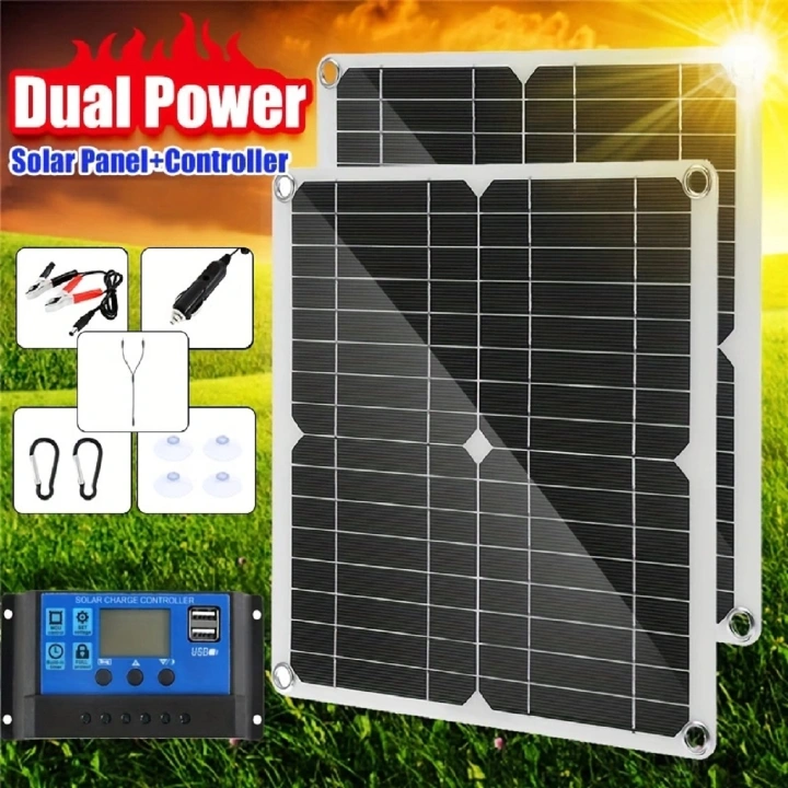 1PC DC 12V-18V Solar Panel Kit With 60A Controller & 5V USB Solar Charger For Power Bank Camping Car Boat RV