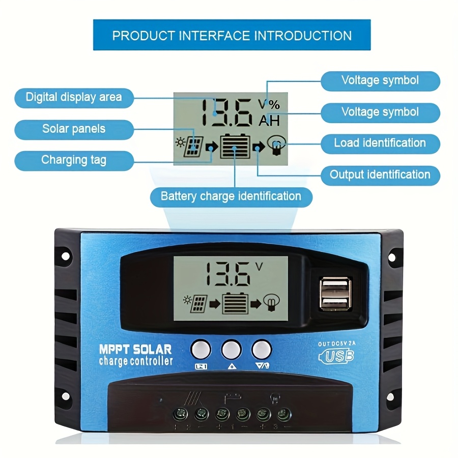 1PC MPPT Solar Charge Controller 100A 60A 50A 40A 30A Dual USB LCD Display 12V 24V Solar Panel Charger Regulator With Load For RV Camping