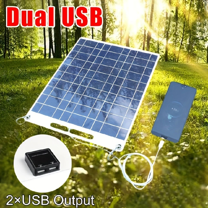 1PC 60W Portable Solar Panel Kit 5V Dual USB Fast Charging Emergency Power Panel Outdoor Battery Charger For Camping Hiking Mobile Phone