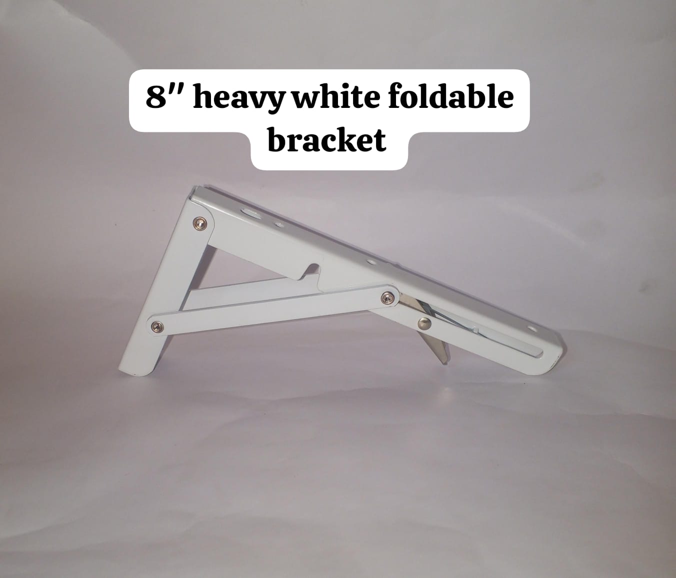 8-Inch Space Saving Foldable Shelf Bracket White - Heavy Duty Metal Collapsible Wall Mount Floating Table Brackets, Triangular Folding Shelf Support Hinge for Room, Office, RV, Garage (2 PCS/Set)