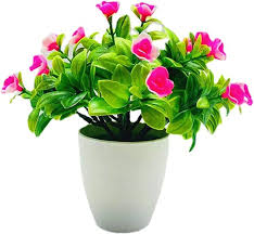 3pcsArtificial Potted Plants with Decorative White Vase -  Mini Faux Greenery & Pink Silk Flowers for Home Office Table Decor, Living Room & Kitchen - Realistic Fake Plants Set Assorted Colors .Bright