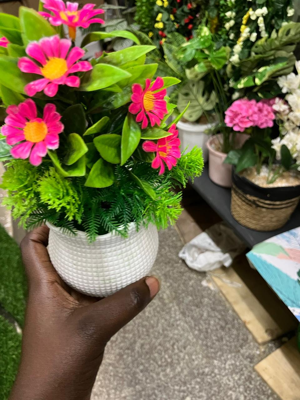 3pcsArtificial Potted Plants with Decorative White Vase -  Mini Faux Greenery & Pink Silk Flowers for Home Office Table Decor, Living Room & Kitchen - Realistic Fake Plants Set Assorted Colors .Bright