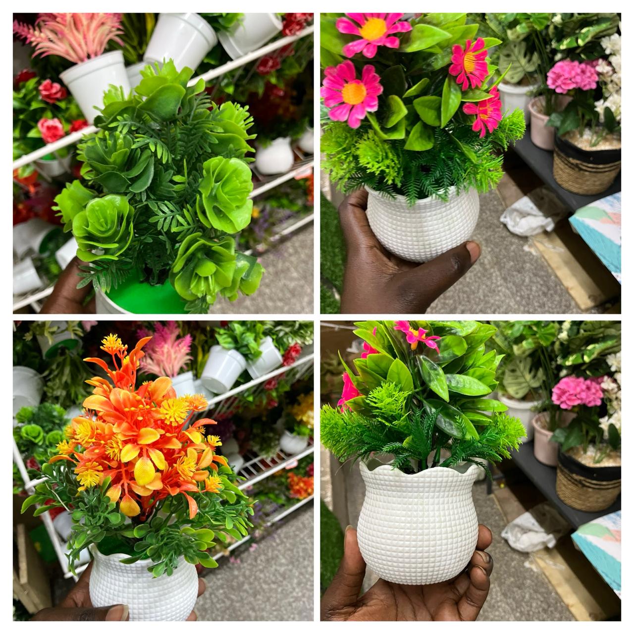 3pcsArtificial Potted Plants with Decorative White Vase -  Mini Faux Greenery & Pink Silk Flowers for Home Office Table Decor, Living Room & Kitchen - Realistic Fake Plants Set Assorted Colors .Bright