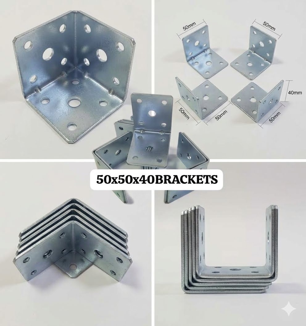 Heavy Duty 50x50x40mm Corner Brackets 90 Degree Angle Brace Structural Joint Timber Frame Reinforcement Plate Connectors Wood Bracket Shelf Supports Zinc Plated L Shape Steel Bracket Fasteners Pack.