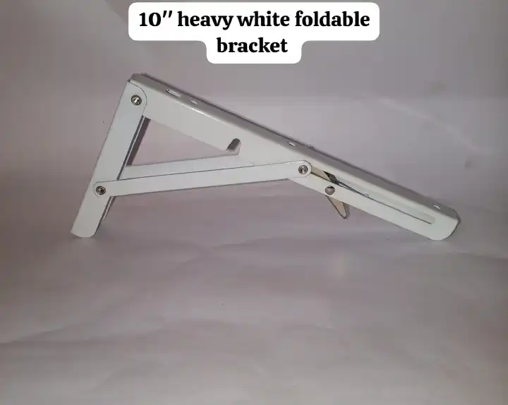 10-Inch Heavy Duty Foldable Shelf Brackets  - 1 Pair Wall Mounted Collapsible Triangle Bracket Support for DIY Folding Table, Bench, Kitchen Workstation Floating Shelf Hinges with Screws.