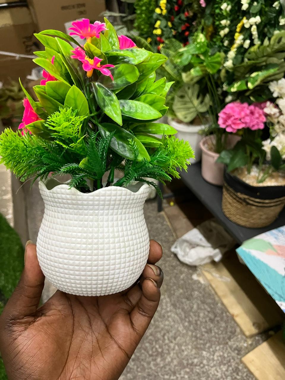 3pcsArtificial Potted Plants with Decorative White Vase -  Mini Faux Greenery & Pink Silk Flowers for Home Office Table Decor, Living Room & Kitchen - Realistic Fake Plants Set Assorted Colors .Bright