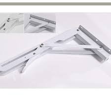 8-Inch Space Saving Foldable Shelf Bracket White - Heavy Duty Metal Collapsible Wall Mount Floating Table Brackets, Triangular Folding Shelf Support Hinge for Room, Office, RV, Garage (2 PCS/Set)