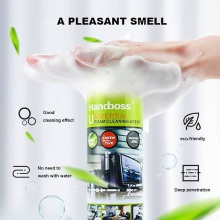 Handboss Universal Foam Cleaning Agent 650ml Multi Purpose Deep Stain Remover Spray Cleaner with Brush Cap for Laptop Computer Screen Keyboard Car Interior Seat Leather Dashboard Sofa Office Home.