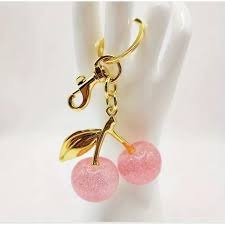 Cute Glitter Cherry Keychain Luxury Bag Charm Pendant Car Keyholder Keyring Aesthetic Women Handbag Backpack Accessories Girls Gift Fashion Key Ring Chain Holder Decoration Ornament Mini Purse       .