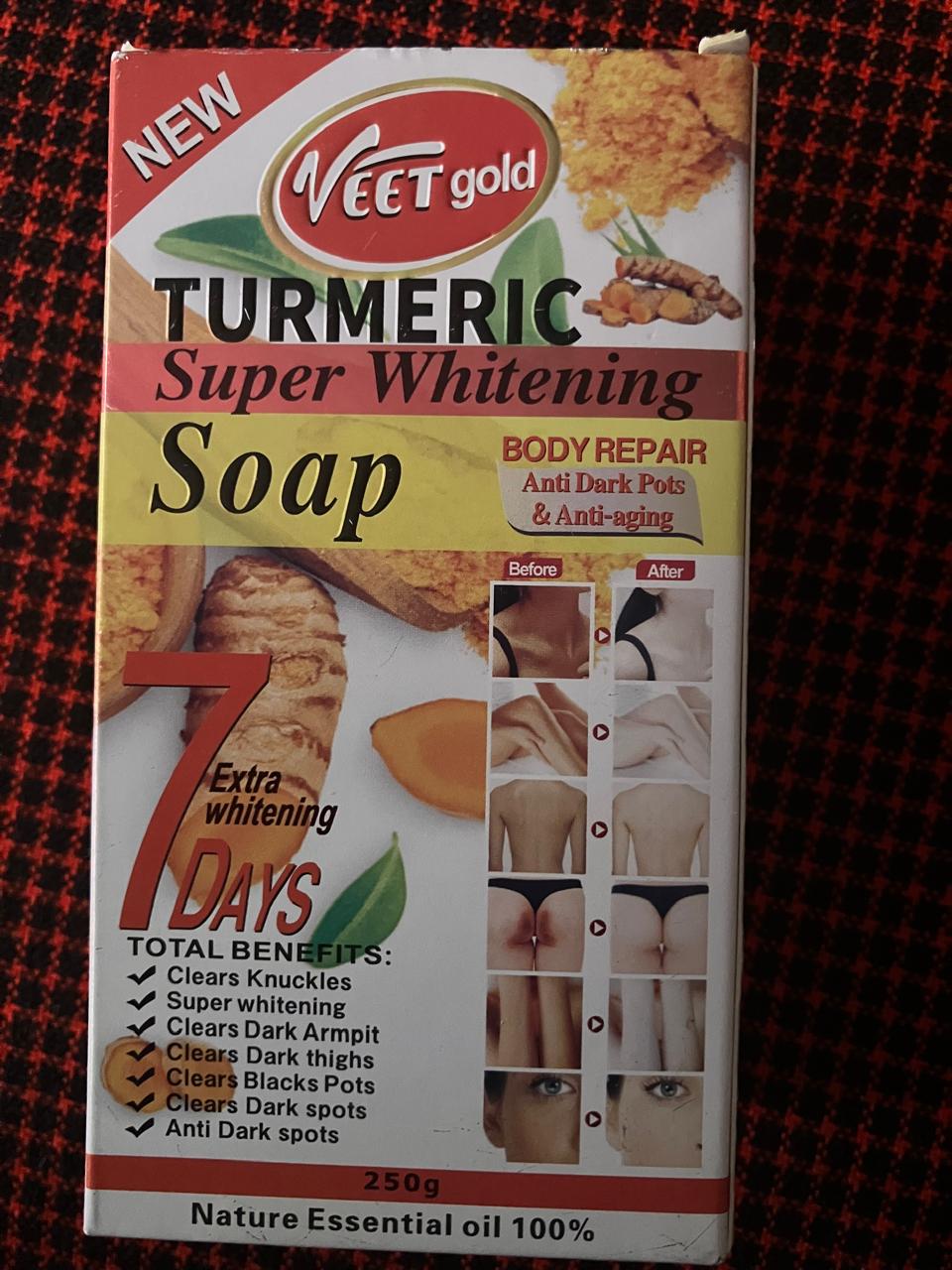 Buy 1 Get 1 Free Original Veet Gold Turmeric Super Whitening Soap 250g + Roushun Face Serum 30ml 2-in-1 Skin Care Set Kit | Clear Dark Knuckles, Underarms, Acne Spots, Hyperpigmentation & Anti-Aging .