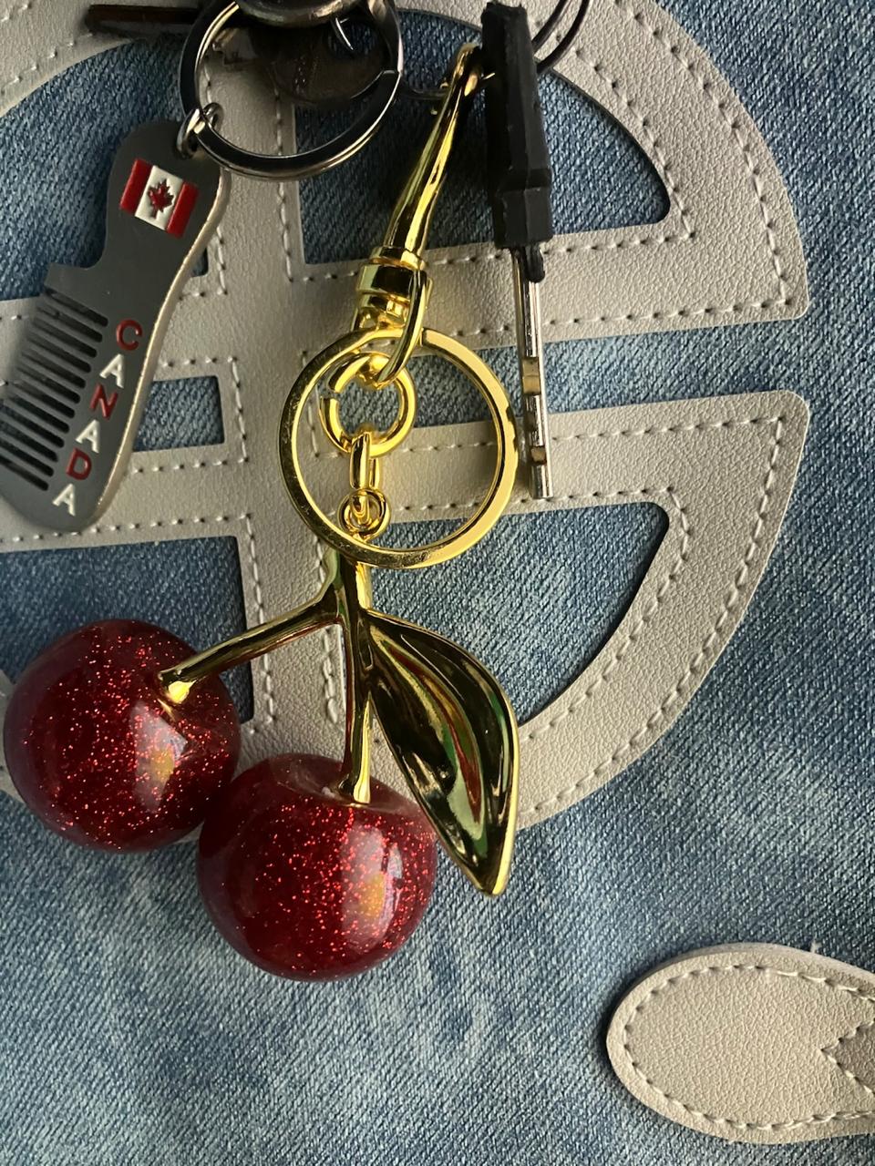 Cute Glitter Cherry Keychain Luxury Bag Charm Pendant Car Keyholder Keyring Aesthetic Women Handbag Backpack Accessories Girls Gift Fashion Key Ring Chain Holder Decoration Ornament Mini Purse       .