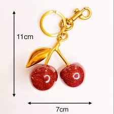 Cute Glitter Cherry Keychain Luxury Bag Charm Pendant Car Keyholder Keyring Aesthetic Women Handbag Backpack Accessories Girls Gift Fashion Key Ring Chain Holder Decoration Ornament Mini Purse       .