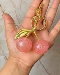 Cute Glitter Cherry Keychain Luxury Bag Charm Pendant Car Keyholder Keyring Aesthetic Women Handbag Backpack Accessories Girls Gift Fashion Key Ring Chain Holder Decoration Ornament Mini Purse       .