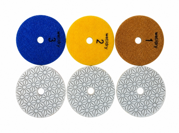 Premium 4-Inch 3-Step Wet/Dry Diamond Polishing Pads Kit for Granite, Marble, Quartz, Concrete, and Natural Stone Restoration and surface grinding (3-Piece Set Grits 1-2-3).