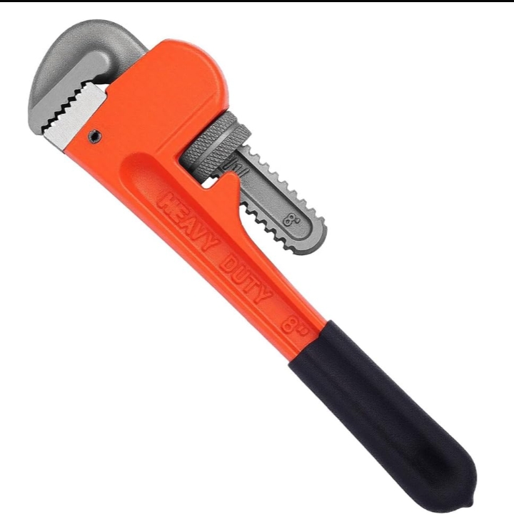 Heavy duty adjustable pipe wrench made of industrial premium carbon steel. Features serrated anti-slip jaw teeth for plumbing, valves, and gas pipes.