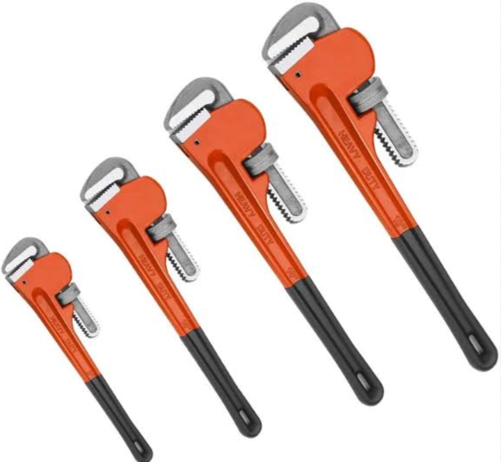 Heavy duty adjustable pipe wrench made of industrial premium carbon steel. Features serrated anti-slip jaw teeth for plumbing, valves, and gas pipes.