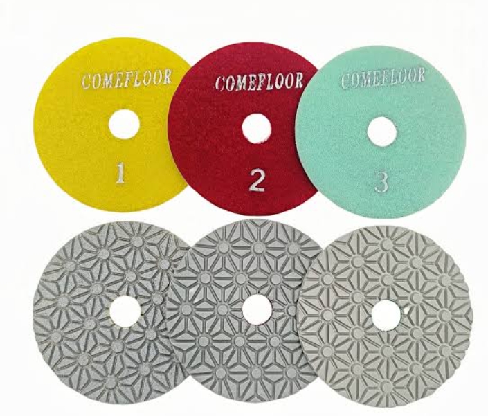 Premium 4-Inch 3-Step Wet/Dry Diamond Polishing Pads Kit for Granite, Marble, Quartz, Concrete, and Natural Stone Restoration and surface grinding (3-Piece Set Grits 1-2-3).