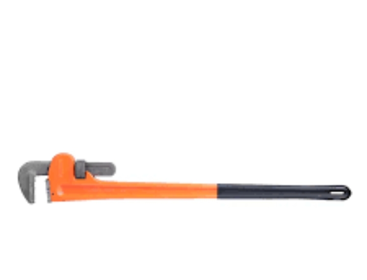 Heavy duty adjustable pipe wrench made of industrial premium carbon steel. Features serrated anti-slip jaw teeth for plumbing, valves, and gas pipes.