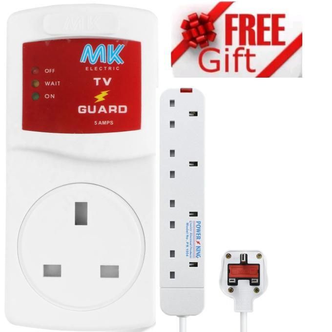 MK MK TV Guard Surge Protector - 4-Way Power Extension, 65-Inch TV Protection, White