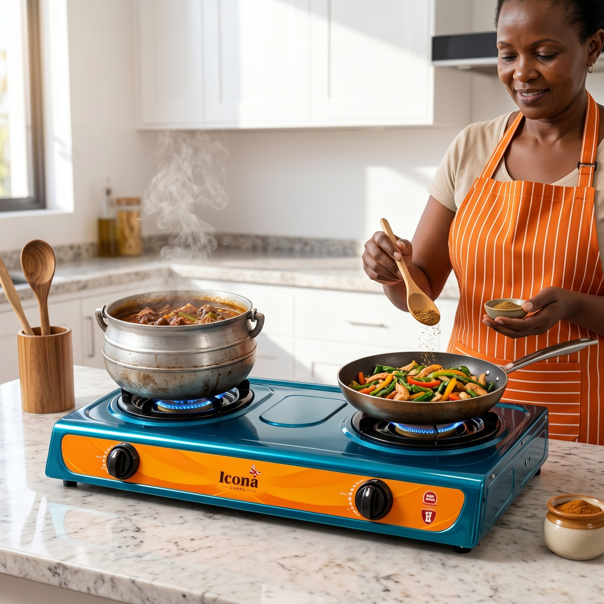 Icona London Thickened Stainless Steel Gas Cooktop / Tabletop Dual Burner / Heavy Duty Cooktop / Low Gas Consumption / Energy Saving / One-Year Warranty (ILGS-206)