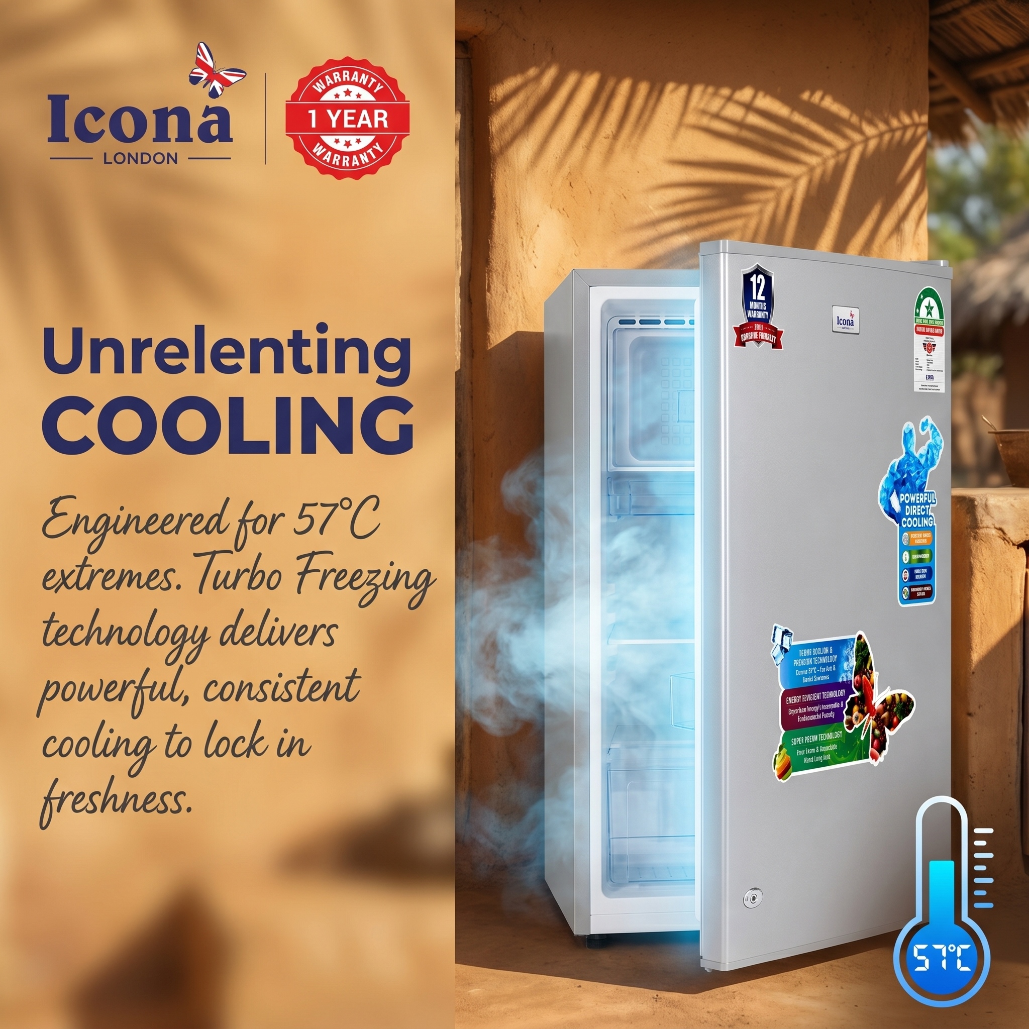 Icona London 150L Single Door Fridge Refrigerator Single Door Compact Household Refrigerator with Built-in Mini Freezer Lock and Keys Energy Saving CFC-Free Refrigerant 1 Year Warranty