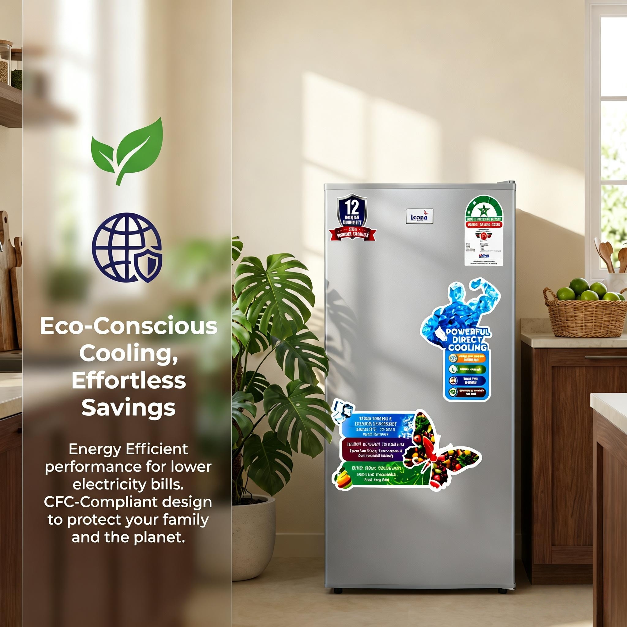 Icona London 150L Single Door Fridge Refrigerator Single Door Compact Household Refrigerator with Built-in Mini Freezer Lock and Keys Energy Saving CFC-Free Refrigerant 1 Year Warranty