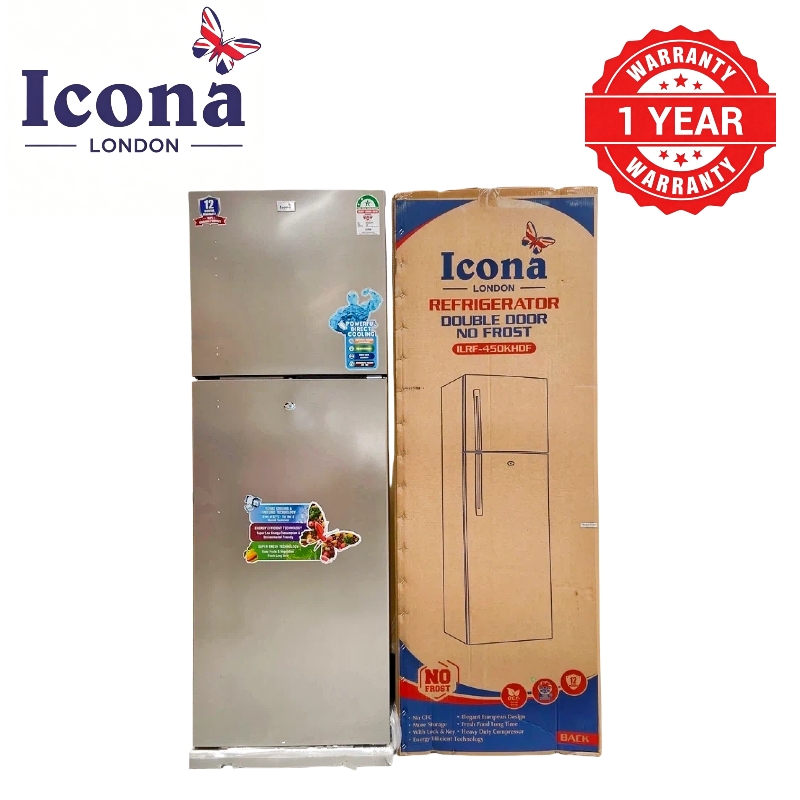 Icona London 332L Double Door Fridge No Frost Refrigerator with Top Freezer 2 Door Large Capacity Multi-Airflow System Fast Cooling Energy Saving Home Kitchen Appliance 1 Year Warranty