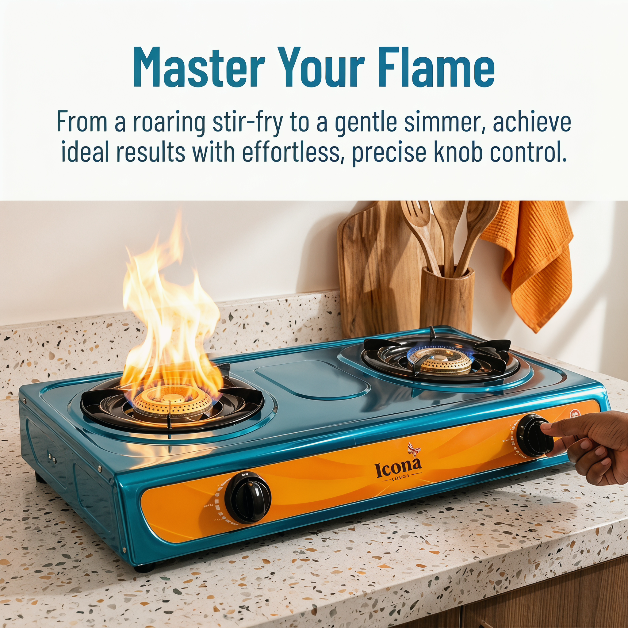 Icona London Thickened Stainless Steel Gas Cooktop / Tabletop Dual Burner / Heavy Duty Cooktop / Low Gas Consumption / Energy Saving / One-Year Warranty (ILGS-206)