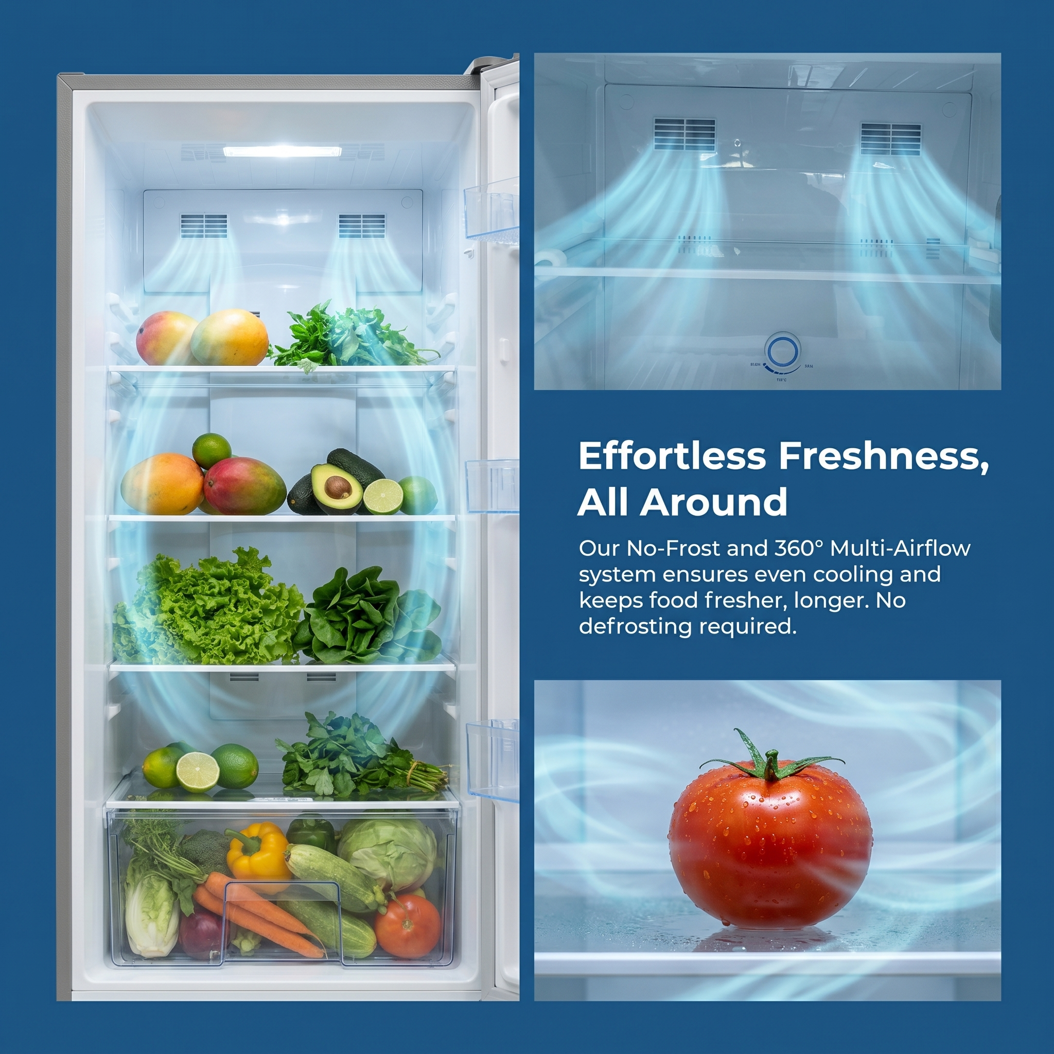 Icona London 332L Double Door Fridge No Frost Refrigerator with Top Freezer 2 Door Large Capacity Multi-Airflow System Fast Cooling Energy Saving Home Kitchen Appliance 1 Year Warranty