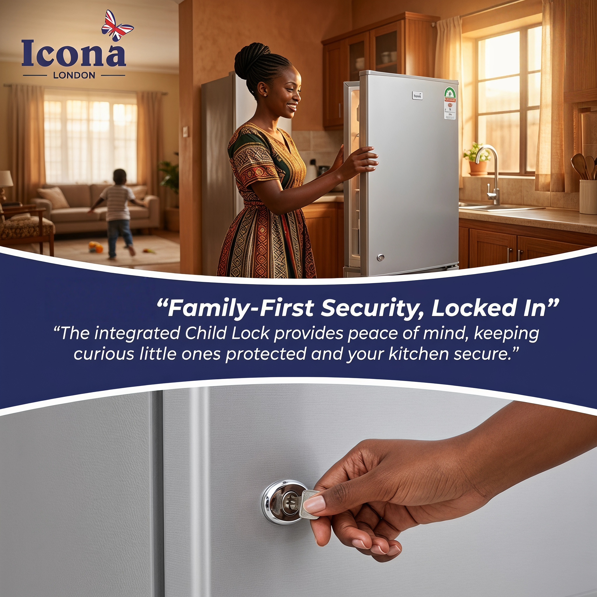 Icona London 150L Single Door Fridge Refrigerator Single Door Compact Household Refrigerator with Built-in Mini Freezer Lock and Keys Energy Saving CFC-Free Refrigerant 1 Year Warranty